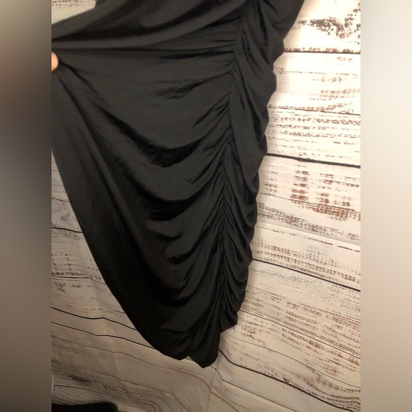 Mock neck Ruched Black Mini Dress - Picture 7 of 16